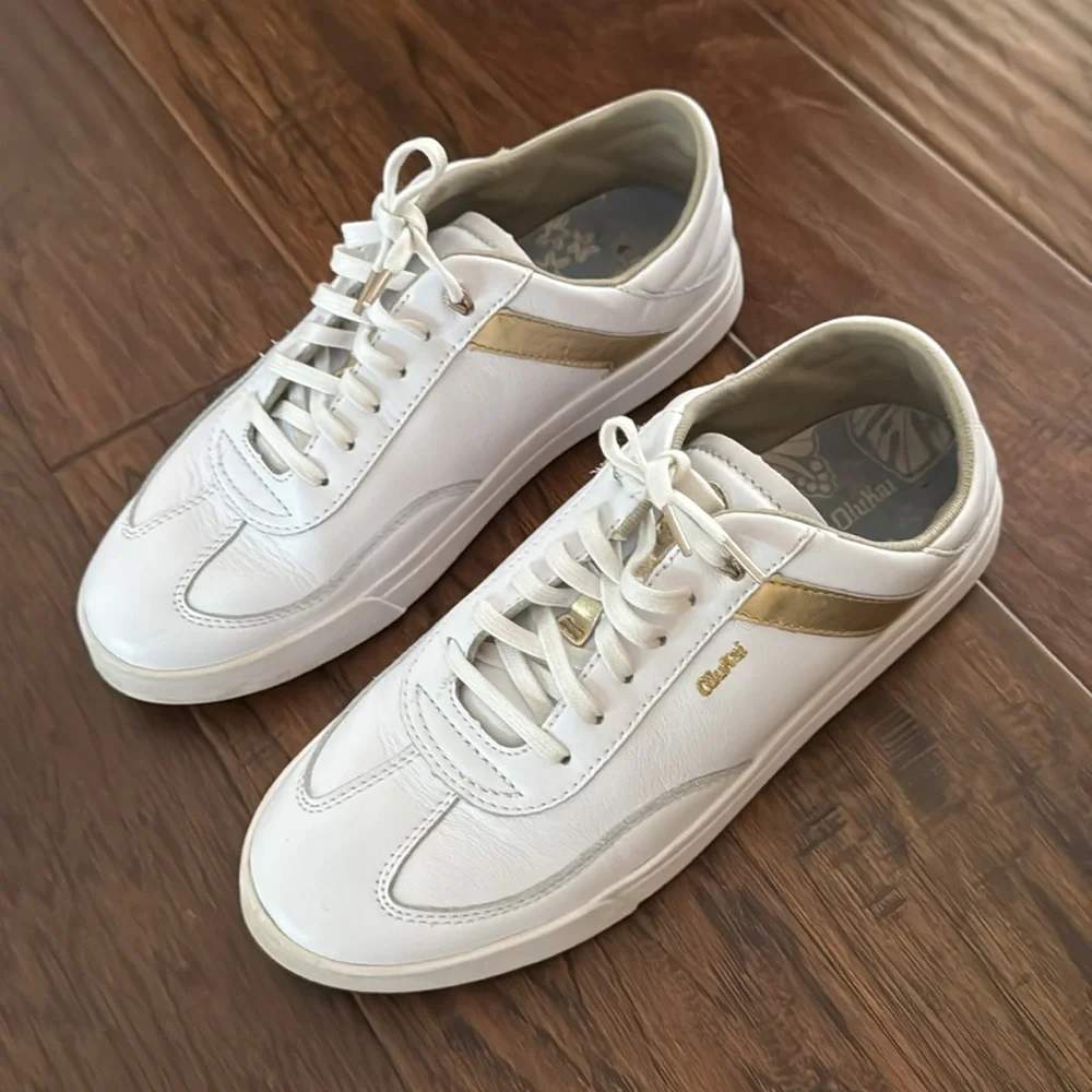 Olukai White and Gold Casual Sneakers - Picture 2 of 3